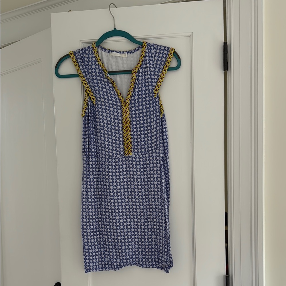 Blue and Yellow Patterned Sleeveless Dress